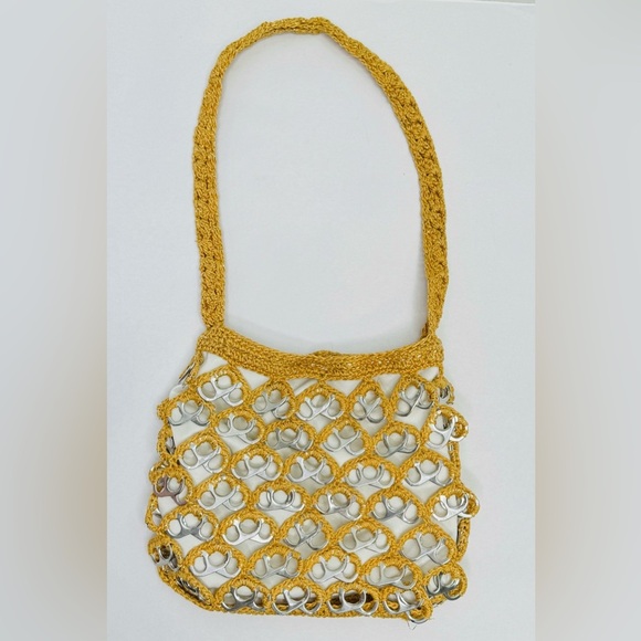 Handmade Crochet Gold Brown Handbag Purse Art with Recycled Soda Pop Tabs - Picture 5 of 14